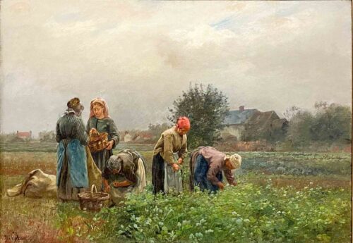 oeuvre de charles beauverie - la cueillette des petits pois - huile sur toile