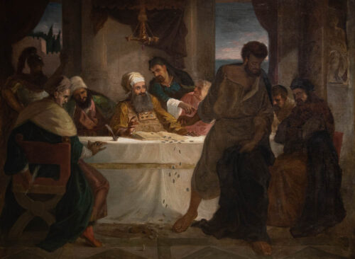oeuvre de joseph-alfred bellet du poisat - l’argent de judas - huile sur toile