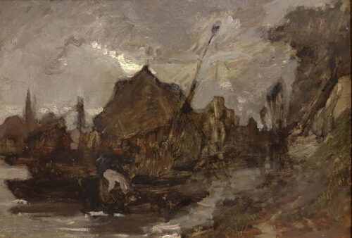 oeuvre de joseph-alfred bellet du poisat - les vieux moulins de saint-clair - huile sur toile