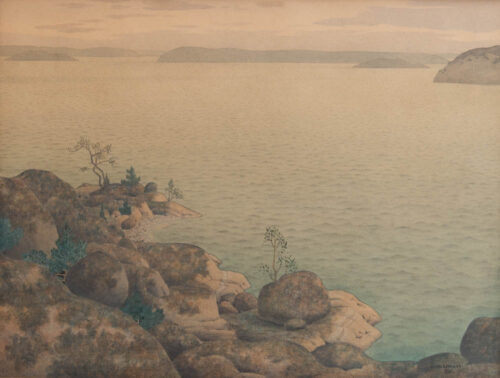 oeuvre de oskar bergman - rochers au bord de la mer - graphite sur papier