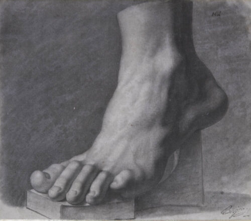 oeuvre de antoine berjon - étude de pied d’après l’antique - crayon noir et lavis sur papier