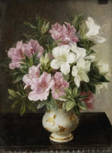 oeuvre de cécile berthod - bouquet de fleurs dans un vase - huile sur panneau