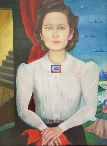 oeuvre de jean bertholle - portrait de femme - huile sur assemblage - collage - bricolage