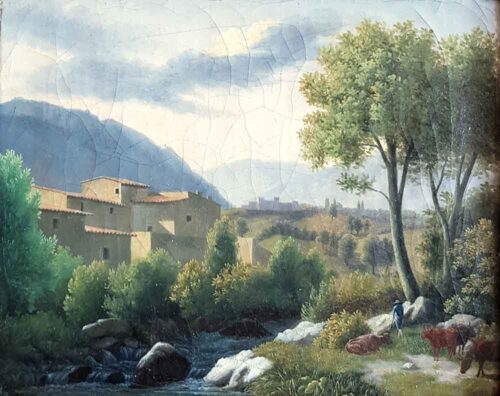 oeuvre de jean victor bertin - petit paysage animé - huile sur toile