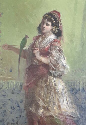 oeuvre de pierre marie beyle - jeune fille orientale - huile sur panneau