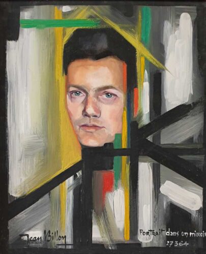 oeuvre de jean billon - portrait dans un miroir - huile sur toile