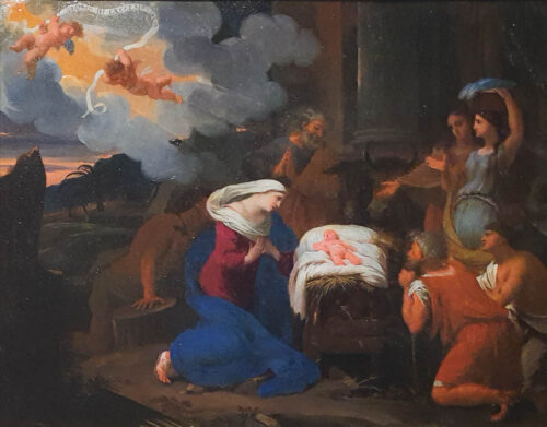 oeuvre de thomas blanchet - l’adoration des bergers - huile sur cuivre