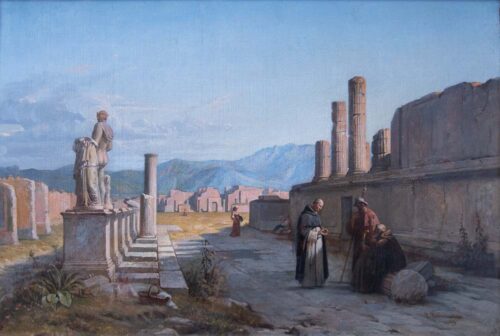 oeuvre de pierre bonirote - l’entrée du forum à pompéi - huile sur toile