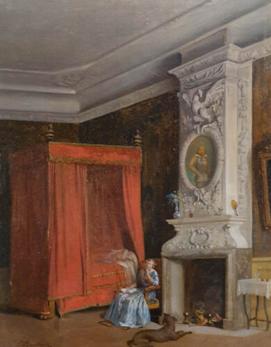 oeuvre de pierre bonirote - femme à la cheminée - huile sur toile