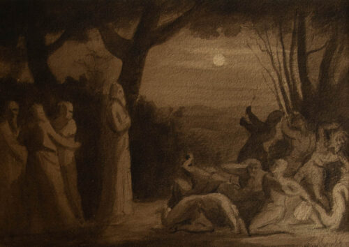 oeuvre de paul borel - scène de décapitation - lavis d'encre sur papier