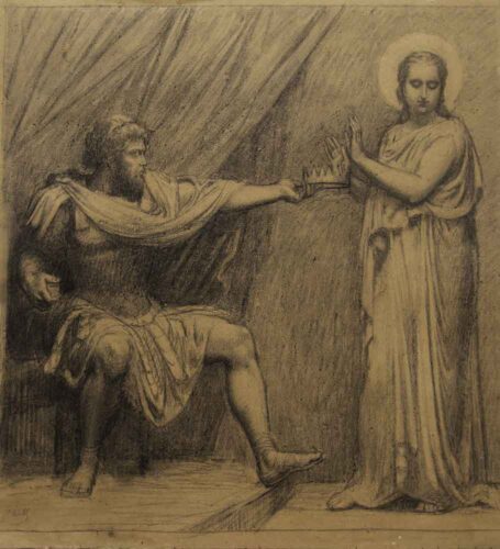 oeuvre de paul borel - sainte philomène et dioclétien de l’histoire philomène - mine de plomb sur papier