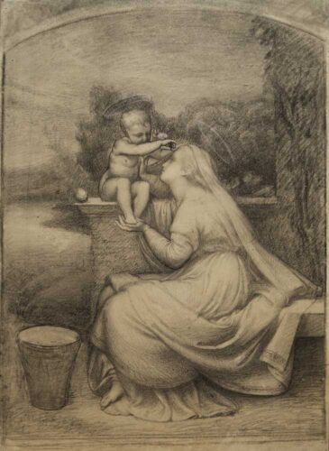 oeuvre de paul borel - vierge à l’enfant - mine de plomb sur papier