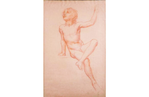 oeuvre de urbain bourgeois - étude académique, jeune homme - sanguine sur papier