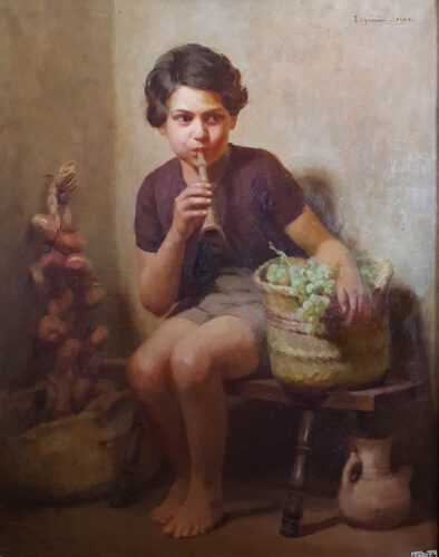 oeuvre de eugénie boyer - le petit marchand joueur de flûte provençal - huile sur toile