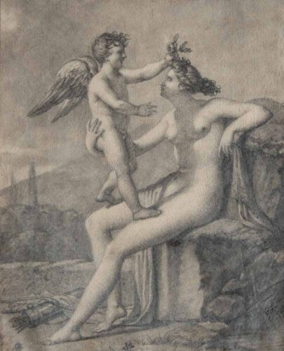 oeuvre de charles brocas - vénus et l’amour - pierre noire sur papier