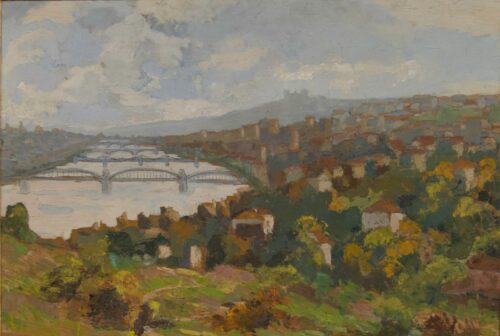 oeuvre de eugène brouillard - vue de lyon depuis caluire - huile sur toile