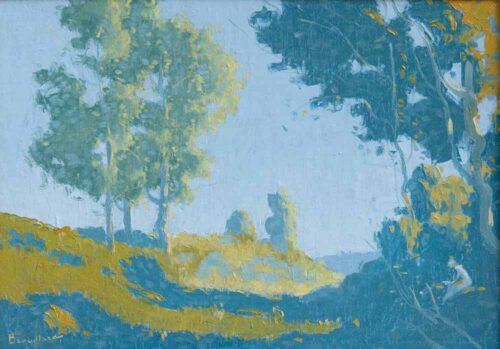 oeuvre de eugène brouillard - scène champêtre sous les arbres - huile sur toile marouflé sur carton