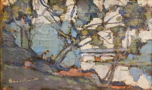 oeuvre de eugène brouillard - les berges de la rize à feyssine - huile sur toile marouflé sur carton