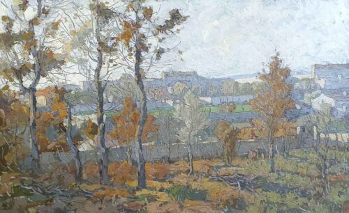 oeuvre de eugène brouillard - le mur d’enceinte - huile sur panneau acajou