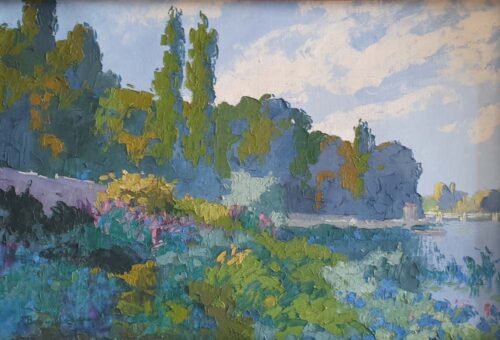 oeuvre de eugène brouillard - paysage sur la saône - huile sur toile