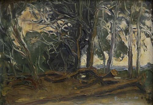 oeuvre de eugène brouillard - petit paysage aux arbres - huile sur toile