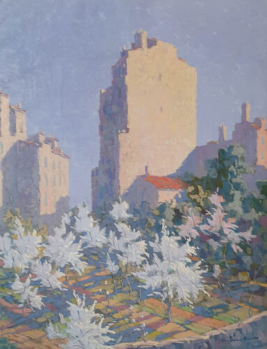 oeuvre de eugène brouillard - verger au printemps à la croix-rousse - huile sur toile