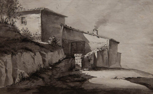 oeuvre de balthazar hubert de saint didier - paysage - lavis gris sur papier