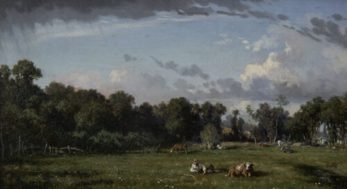 oeuvre de émile millet - paysage de normandie aux vaches - huile sur panneau