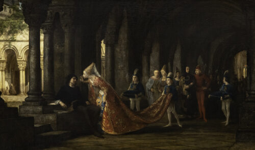 oeuvre de pierre-charles comte - alain chartier et marguerite d’ecosse - huile sur toile