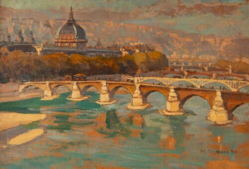 oeuvre de marc aynard - le rhône et l’ancien pont de la guillotière - huile sur carton