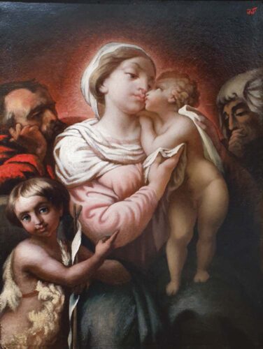 oeuvre de jean-baptiste frenet - vierge à l’enfant et saint jean-baptiste - huile sur carton