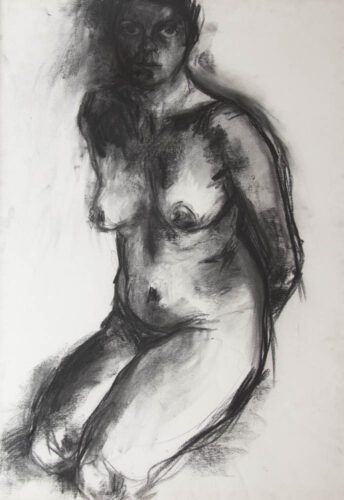 oeuvre de patrice giorda - portrait d’isabelle jarousse, nu n°1 - fusain sur papier