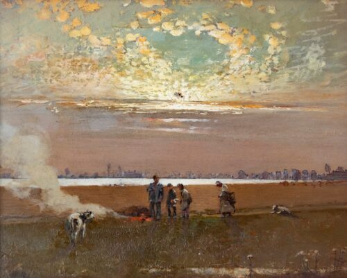 oeuvre de david-eugène girin - un soir dans les dombes - huile sur carton