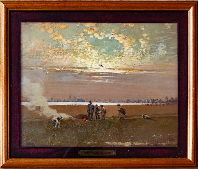 oeuvre de david-eugène girin - un soir dans les dombes - huile sur carton