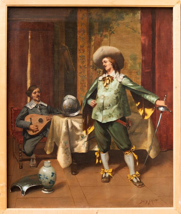 oeuvre de david-eugène girin - les tragédiens en costume louis xiii - huile sur toile