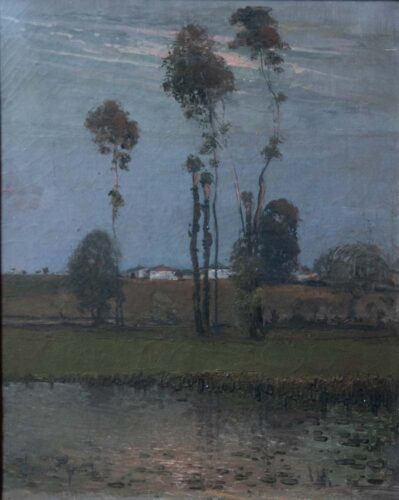 oeuvre de david-eugène girin - l’étang animé - huile sur toile