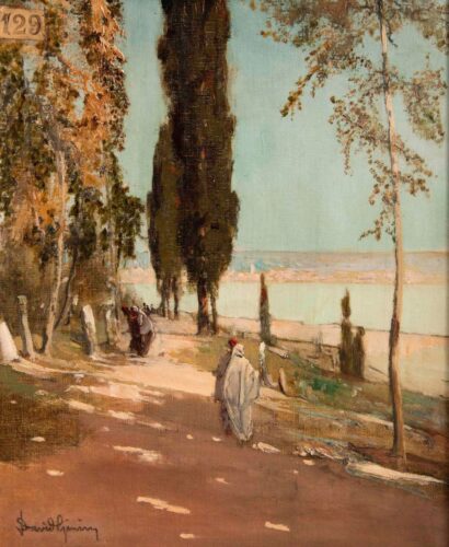 oeuvre de david-eugène girin - promenade dans un paysage orientaliste - huile sur toile