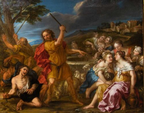 oeuvre de charles grandon - moïse et les filles de jethro - huile sur toile
