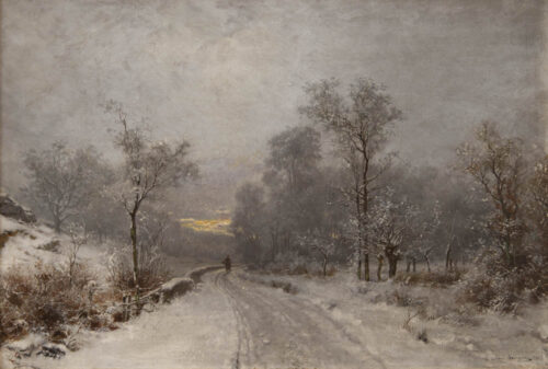 oeuvre de théodore levigne - promenade hivernale - huile sur panneau