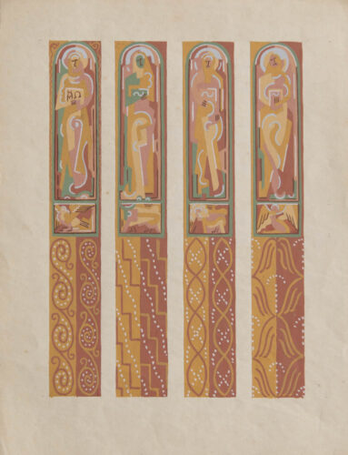 oeuvre de robert pouyaud - les quatre évangélistes, étude préparatoire pour des vitraux - gouache sur papier
