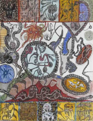 oeuvre de bernard pruvost - nouvelles hybrides - acrylique, encre de chine et gouache sur papier