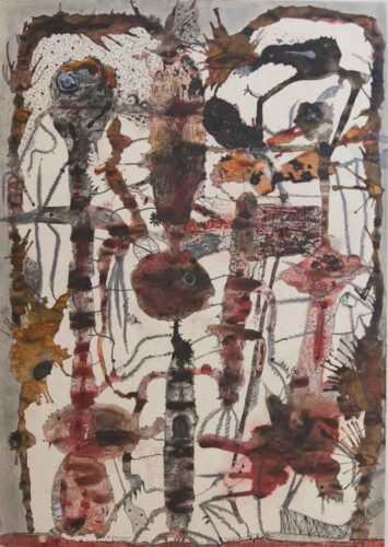 oeuvre de bernard pruvost - le bal des pantomines hiératiques - acrylique, encre de chine et gouache sur papier