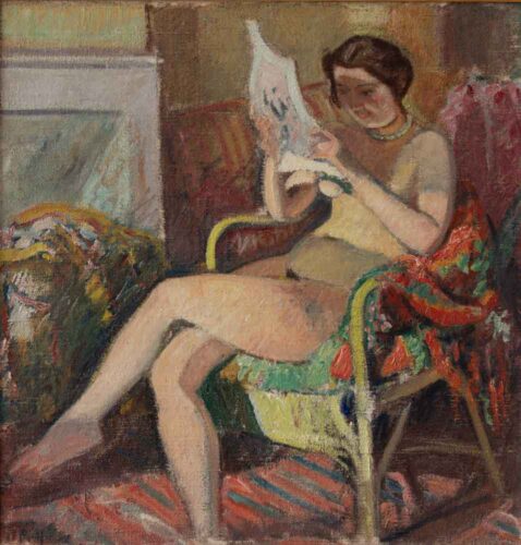 oeuvre de jean puy - femme nue assise lisant - huile sur toile