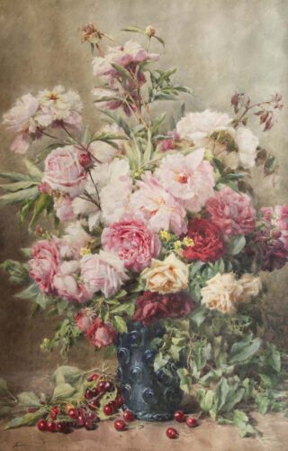 oeuvre de françois rivoire - bouquet de roses - aquarelle sur papier