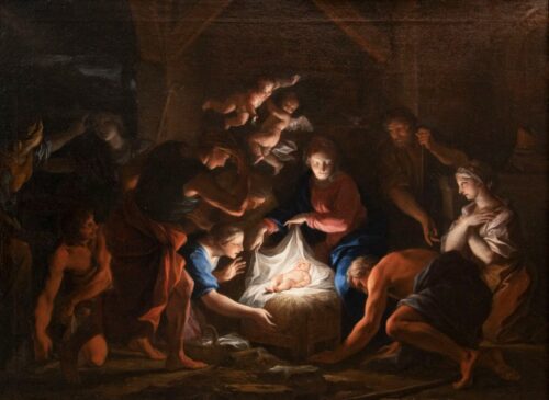 oeuvre de daniel sarrabat - l’adoration des bergers - huile sur toile