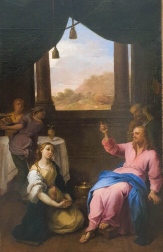 oeuvre de daniel sarrabat - jésus chez marthe et marie - huile sur toile