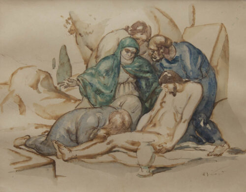 oeuvre de charles sénard - la déposition - aquarelle sur papier