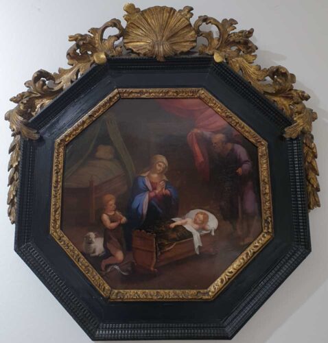 oeuvre de jacques stella - la sainte famille avec saint jean-baptiste - huile sur cuivre