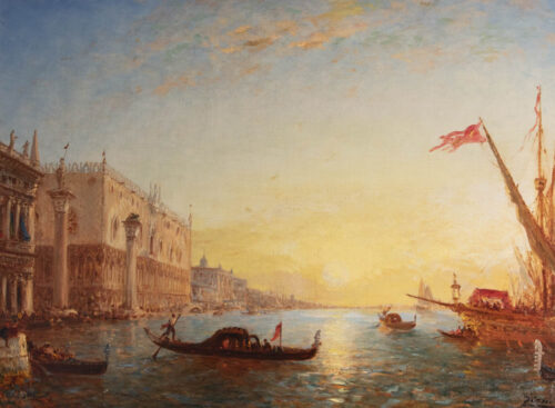 oeuvre de félix ziem - soleil levant sur le bassin de san marco, venise - huile sur toile