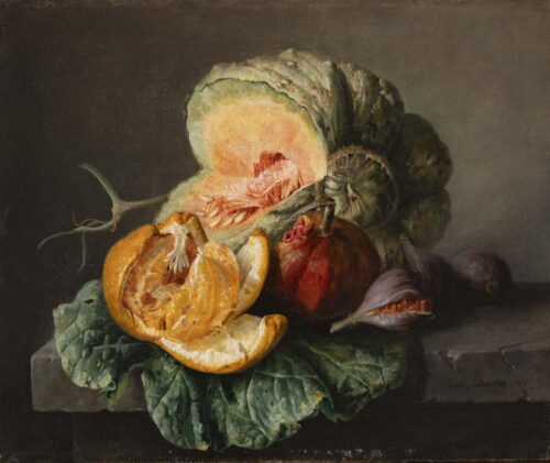 oeuvre de louis-jacques carrey - nature morte au melon - huile sur toile